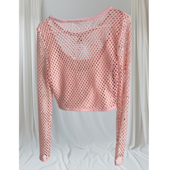 Kardashian Kollection Pink Crop Fishnet Top - Picture 4 of 5